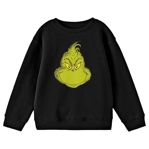 Bioworld The Grinch Smiling Grinchs Face Boys Black Crew Neck Long Sleeve Sweatshirt-XS