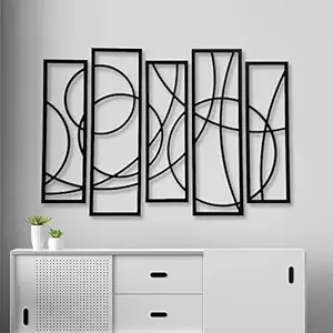7 Decore Wooden 5-Piece Wall Art Panel Frame | Unique Home Decor for Living Room, Bedroom, Drawing Room, and Dining Room | Elegant Black Design | Large Size Wall Hanging