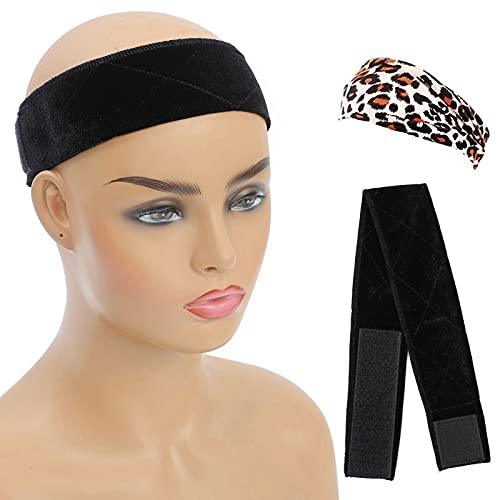 Aksice Wig Grip, Flexible Velvet No Slip Wig Grip Band, Wig Grip Headbands for Women, Wig Band Grip to Keep Wig Secured and Prevent Headaches , with 1 Headband & 2 Pcs Wig Cap (Black)