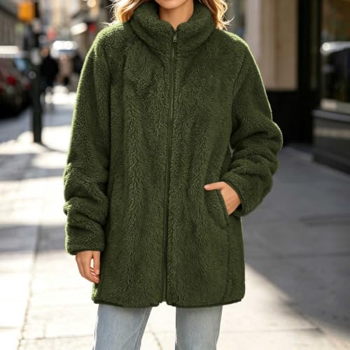 Sherpa Jacket Women Stand Collar Teddy Fleece Coat Fall Winter Outerwear - image 2