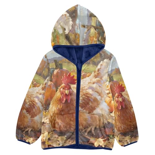 Autumn Rooster Pumpkins Fall Toddler Fleece Jacket Girl Boys Hooded Fleece Jacket Coat Warm Outwear Zip-up 3-10T