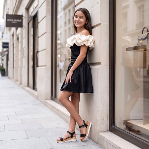Image of Motasha Girls Wedge Sandals Platform Heel Lightweight Dress Shoes | Open Toe Girls Dressy Shoes, Comfortable Ankle Strap, Kids High Heels for Casual Wear Formal Events, Little Big Kid Tween