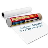 Backpacker Cling-rite Rolls Clingers Dry Erase Portable Whiteboard - 45' ft Roll with 30 Sheets, 12'x18' Reusable Surface for School Supplies, Office Decor, Kids Art & Craft Projects