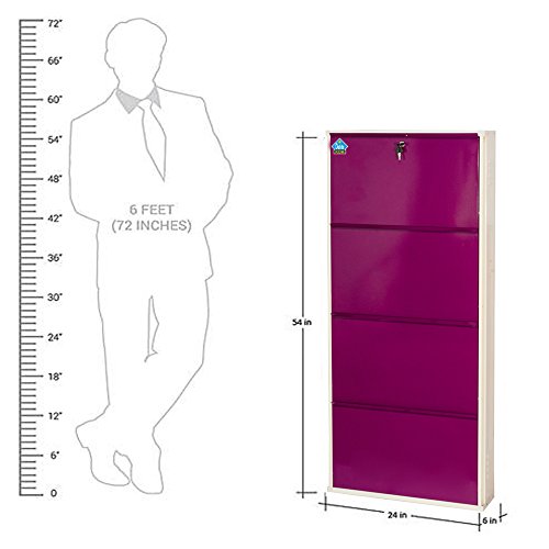 Image of Delite Kom 24 Inch Wide, 4 Shelf Metal Shoe Rack Wall Mounted for Home with Central Lock Holds Upto 12 Shoes or 20 Slippers Pair | 1 Year Warranty | (54 x 24 x 5 Inch, Ivory Violet) DIY | Space Saving