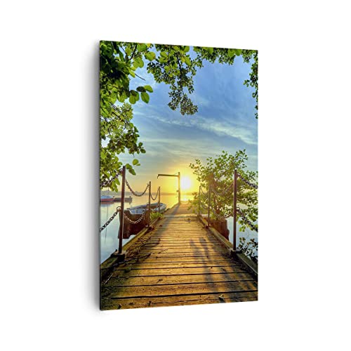 Quadro su Tela Verticale Lago tramonto barca