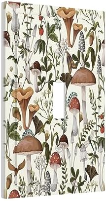 Boho Mushroom Vintage Floral Plants 1 Gang Light Switch Cover Decorative Single Toggle Wall Plate Electrical Switchplate Home Decor for Living Room Bedroom Decorate