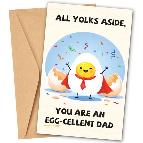 MIKAYENUS Funny Fathers Day Card - Happy Fathers Day Card From Kids, Daughter, Son - Dad Joke Cards - Dad Gifts From Daughter, Son - Greeting Cards With Premium Envelop - You Are Egg-cellent
