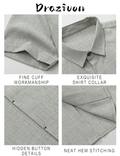 Drazivon Men's Linen Short Sleeve Button Down Casual Beach Shirts Green 2XL - image 3