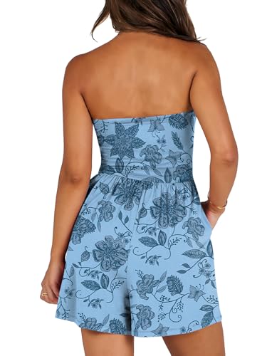 Image of AUXDIO Women Summer Casual Strapless Romper Sleeveless Off Shoulder Short Jumpsuits 2026 Beach Vacation Clothes