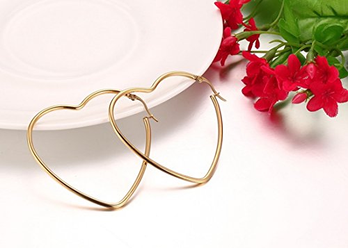 Mengpa Heart Hoop Earrings For Women Stainless Steel 14K Gold Plated Lightweight Jewelry Us3298G #TOP2