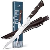 TAN REN Filetiermesser Fisch 23cm, Edelstahl Filetiermesser Scharf Fisch, Fischerei Fisch mit Scheide zum Filetieren und Reinigen, Full Tang Fischmesser mit Holzgriff