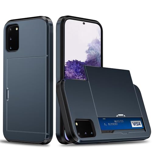 Beajew Handyhülle für Samsung Galaxy S20 Case Silikon, mit Kartenfach Silikon TPU Handyhülle Dünn Weiche Stoßfest Flexibel Handy Tasche Bumper Brieftasche Case, Marineblau