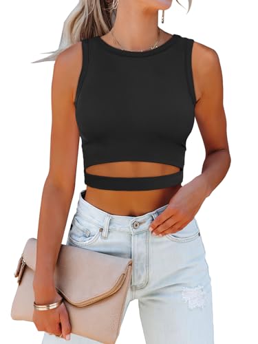 ANRABESS Women Tank Tops High Neck Sleeveless Sexy Cutout Racer Back Going Out Crop Tops Shirts Summer Y2K Outfits Black Small - Image 3