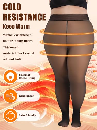Plus Size Fleece Lined Tights Women Fake Translucent Warm Pantyhose Sheer Thick Thermal Leggings for Winter3