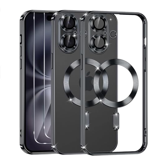 Image of VONZEE Compatible with iPhone 17 Case, MagSafe Compatible Transparent Shockproof Back Cover, Anti-Yellow Slim Protective Case with Camera Protection, Clear Magnetic Phone Case, Black
