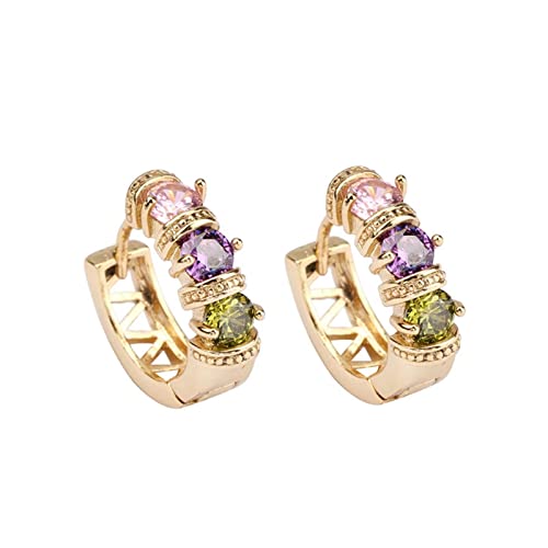 ZQHWYZ 9K Gold Hoop Earrings for Women, Hollow Circle with Round Peridot Amethyst Pink Crystal Hoop Earrings for Women Gold