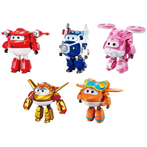 Super Wings 5" Transforming Character 5 Pack | Jett, Dizzy, Paul, Golden Boy, Sunny | Toys for 3+ Year Old Boy Girl | Multi Coloured Cover