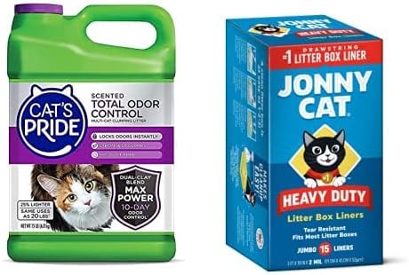 Cat's Pride Max Power Litter and Jonny Cat 15 Count Liners Bundle: Total Odor Control Scented Clumping Multi-Cat 15 Pounds and Heavy Duty Jumbo Tear-Resistant Liners