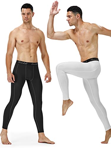 Runhit Thermal Pants For Men Compression Pants For Running Jogger Workout Leggings Tights Winter No Chafing Underpants Sports Base Layer 2 Pack Black White Medium #TOP1