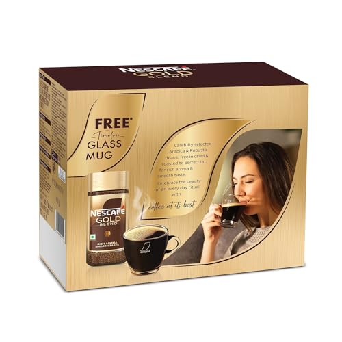 Image of Nescafe Gold Blend Instant Coffee Powder - Glass Jar (Limited Edition Pack,Arabica and Robusta beans) Jar, 100g With Free Glass Mug