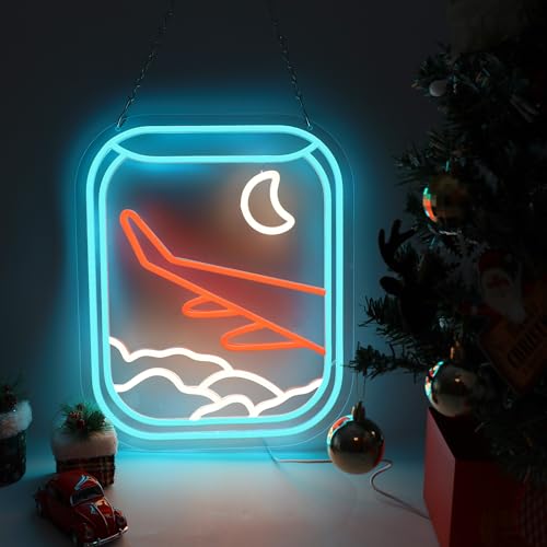 Airplane Window View Neon Sign for Kids Room Wall Decor, Airplane Window Led Neon Light Up Sign for Man Cave Bar Game Room Bedroom Living Room Airport Wall Art Decor