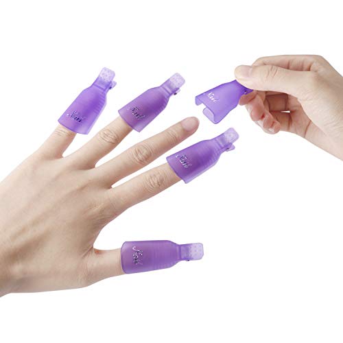Benbilry Nail Polish Remover Clips, 10 Pcs Reusable Soak Off Gel Plastic Nail Art Soak Off Clip Caps Uv Gel Polish Removal (Purple) #TOP3