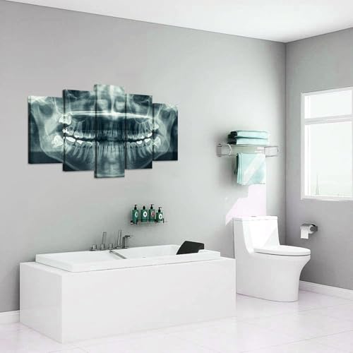 Modern 5 Panel Canvas Wall Art X-Ray Dental Tooth Oral Panoramic The Picture Teeth Decay Print for Dental Room Stretched And Framed For Living Room Ready To Hang by iHAPPYWALL - Used condition - Image 4