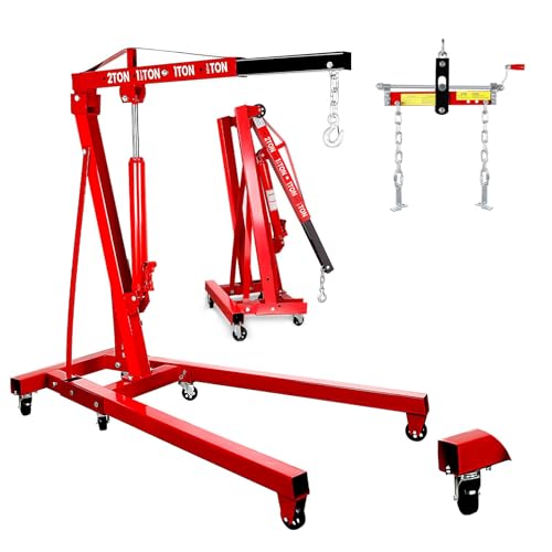 2 Ton Heavy Duty Alloy Steel Engine Hoist with Leveler, 4400 LBS Engine Hoist Cherry Picker with 6 Casters and Telescopic Boom, 60.5