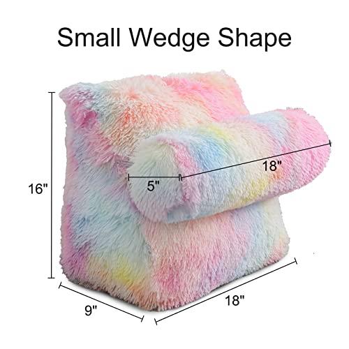 A Nice Night Faux Fur Reading Pillow Bed Wedge Shaped Adult Children Backrest For Reading, Gaming, Watching - With Adjustable Neck Pillow,Pink #TOP2