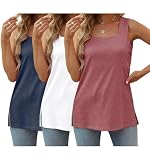 3 Pack Sleeveless Square Neck Tank Top Plus Size Spring Clothes for Women Summer Fashion Beach Vacation Blouses Comfort Colors Soft Tee Basic Business Casual Outfits 2026, White Rose Navy, 3XL