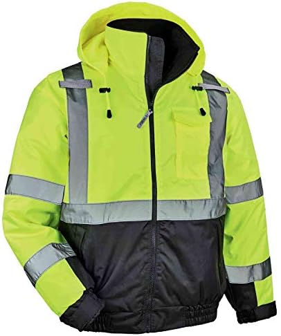 Ergodyne unisex adult High Visibility ,Reflective Insulation, 3, Ergodyne GloWear 8377 Type R Class 3 Lime Quilted Bomber Jacket X Large, Lime, X-Large US