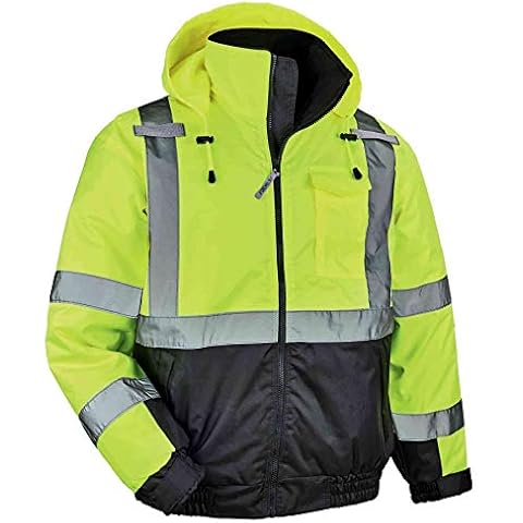 Ergodyne Unisex Adult Hi Vis Safety GloWear 8377 Type R Class 3 Lime Quilted Bomber Jacket, Medium, Lime, Medium US Cover