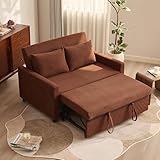 Litbird canapé-lit 2 Places Convertible, Sofa lit 3-en-1 Extensible en Velours côtelé, Dossier réglable avec Poches latérales, pour Salon et Chambre d’Amis,Marron