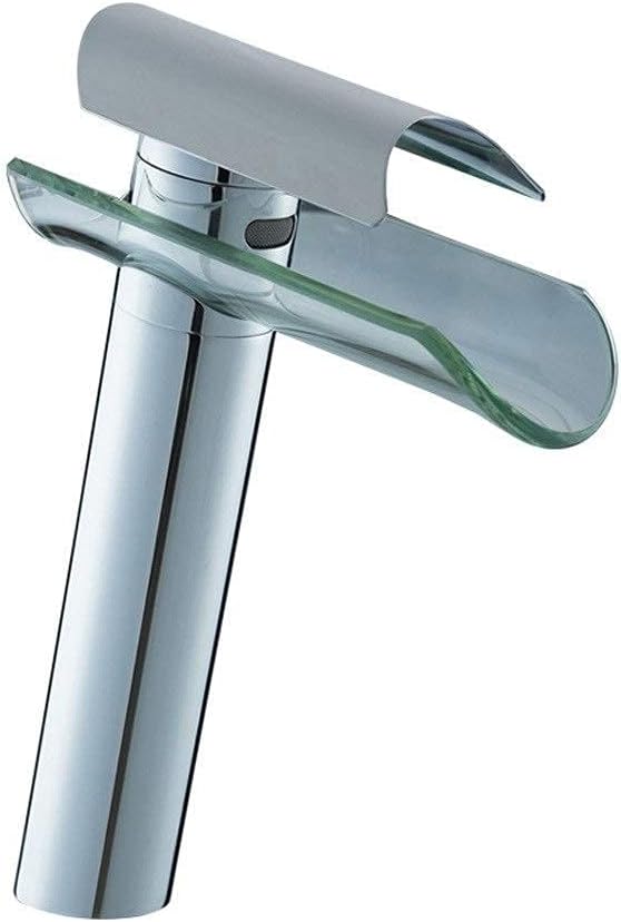 Faucet Widespread Waterfall Bathroom Sink with Glass Spout Chrome Finish Vessel Vanity Bathtub Mixer Taps Lavatory Shower Tub Faucets Deck Mount with Clear Disk Hot and Cold(26.5cm)