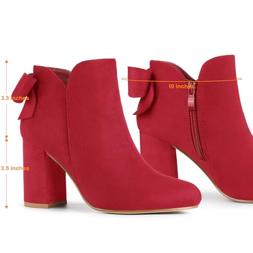 Allegra K Allegra K Women's Round Toe Bow Decor Chunky Heel Red Ankle Boots 5.5 M US
