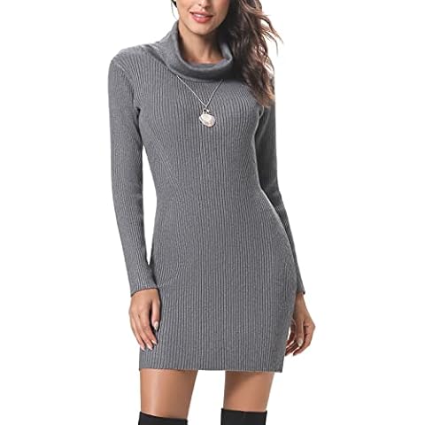 Vestido Suéter de Punto Cuello Alto Manga Larga para Mujer Irevial Cover