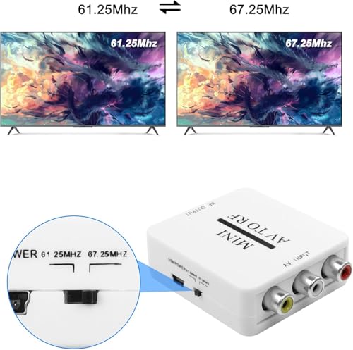 Image of RF Modulator AV CVSB to RF Video Adapter Converter AV to RF Scaler TV Switcher Support RF 67.25Mhz 61.25Mhz for TV VHS VCR DVD (AV to RF)