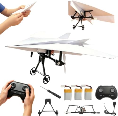 RC Paper Airplane Kit, DIY RC Plane for Hobbyists, Pilots, Beginners | DIY Drones Paper RC Airplane Motor Kit with Gyro Stabilizer, Dual Propellers, Lightweight, Easy to Fly