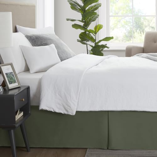 Image of Nestl Olive Green Bed Skirt Queen Size - Queen Bed Skirt 14 Inch Drop - Brushed Microfiber Bed Skirts - Hotel Quality Pleated Bed Skirt - Shrinkage & Fade Resistant