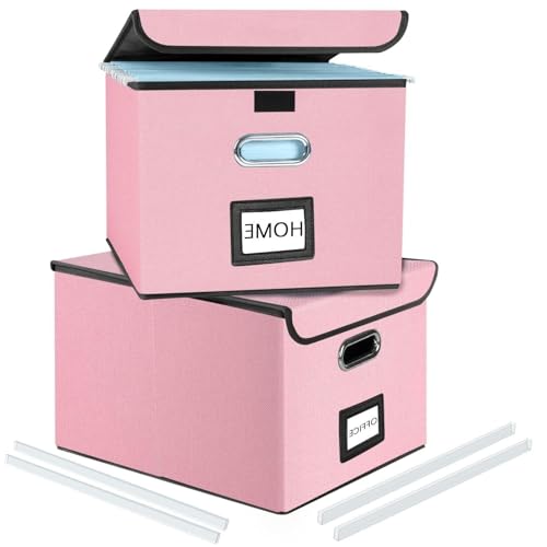 for Huolewa Collapsible File Storage Organizer Boxes with Lids, Linen Document St...
