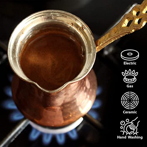 Hakan Turkish Hammered Copper Coffee Pot, Handmade Arabic Greek Vintage Stove Top Coffee Maker With Brass Handle, Antique Butter Warmer Jazva Briki, Traditional Ottoman Handcrafted Cezve (6.5 Oz) #TOP2