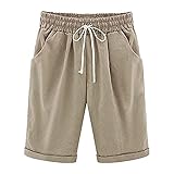 Womens Athletic Running Workout Shorts Solid Color Casual Elastic Waist Cotton Pant Fashion Comfy Drawstring with Pocket (Medium,Khaki)