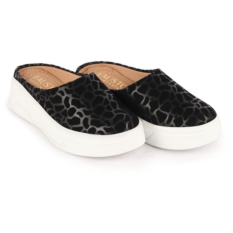 Image of FAUSTO Women's Fashion Outdoor Leopard Print Height Enhancer Open Back Slip On Casual Shoes