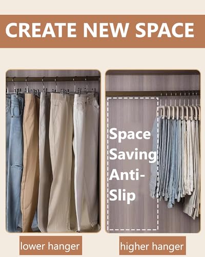 Image of Beige Velvet Hangers Non-Slip 20 Pack Felt Hangers for Pants Trouser Hanger | 360 Swivel Silver Hook, Thin Space Saving Clothes Hanger for Jeans Slacks, Slim Perchas Terciopelo, Perchas para Pantalones