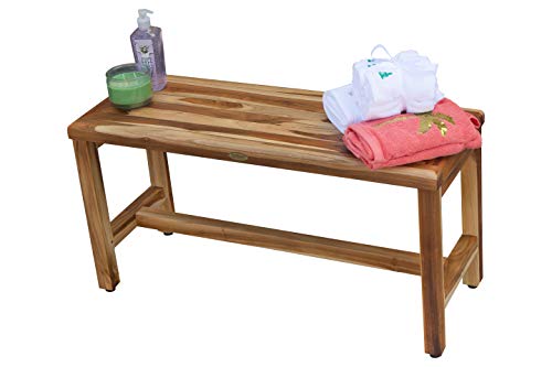 Ecodecors Teak Shower Bench Eleganto Garden Bench Natural Teak Wooden Seat Patio Bench Wood Shower Bench In Earthy Teak Finish - 35 Inches Length #TOP2