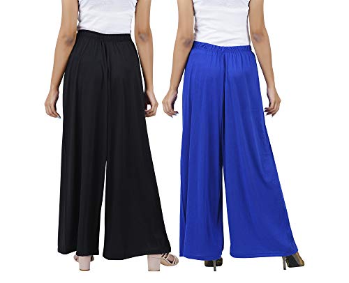 Image of Buy That Trendz M to 4XL Cotton Viscose Loose Fit Flared Wide Leg Palazzo Cotton for Pants Women Black Royal Blue Combo Pack of 2 XXX-Large
