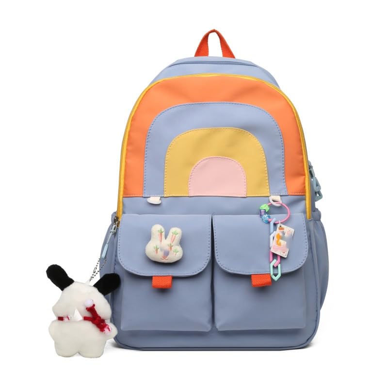 Women's cute floral backpack, large capacity, kawaii-style shoulder bag, stylish and durable for everyday use (Blue)