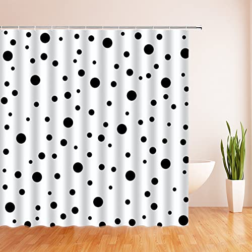 Jejujt Polka Dot Shower Curtain Vintage Black And White Abstract Geometric Classic Doodle Polka Dots Funny Bubbles Modern Simple Fashion Decor Fabric Bathroom Curtain Set With Hook #TOP2