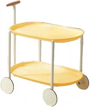 Small Coffee Table, Metal Frame Trolley, Easy to Move Snack Cart, Serving Trolley with Wheels, 2-Tier Storage Rack for Living Room, Bedroom, BalconyYellow