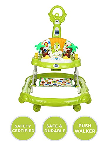 Image of Mee Mee 360 Baby Activity Walker | 3 Level Adjustable Height, Foot Mat, Musical Detachable Toy Bar | Parental Push Handle, Anti-Rollover Folding Walker for Boys, Girls, Kids | 6-18 Months 15kg-Green
